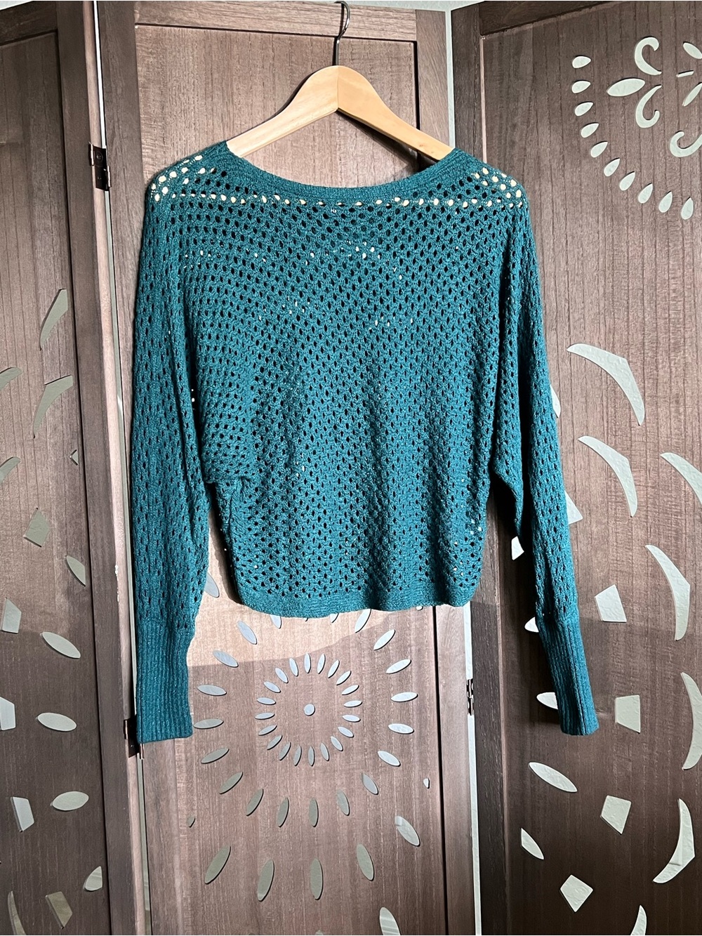 Express Teal Open-Knit Long Sleeve Sweater